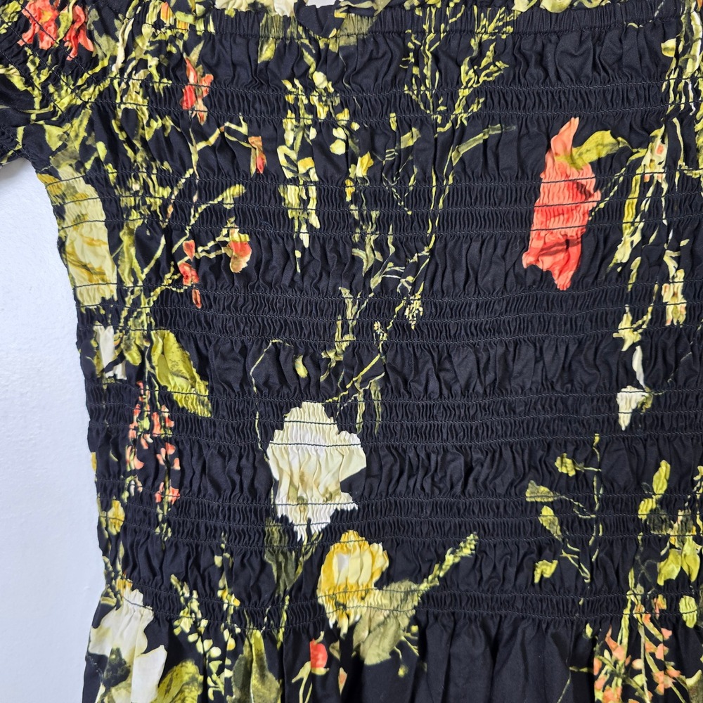 H&M Smocked Off Shoulder Floral Dress Black Multi Size S - Picture 3 of 6